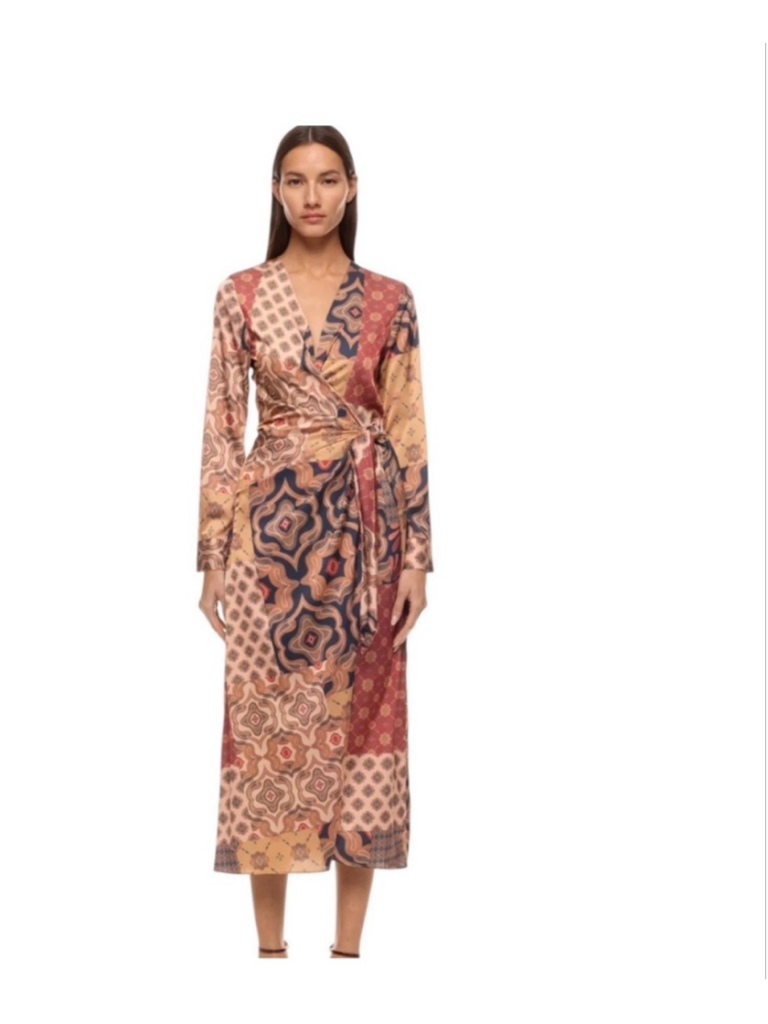 Misa Los Angeles- Eliza Patchwork Multicolor Wrap Dress- Size Medium